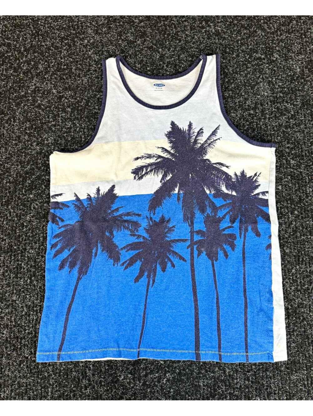 Old Navy Boys XL (14-16) White/Blue Crew Neck Palm Tree Graphic Tank Top